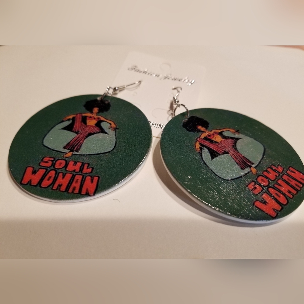 Soul Woman Afrocentric Wood Dangle Pierced Earrings